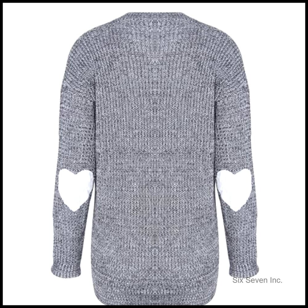 Cute Heart Pattern Elbow Patchwork Knitted Pullov… - image 5